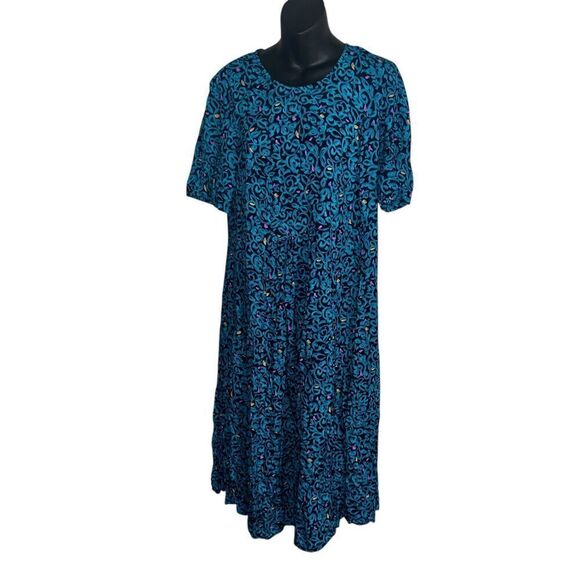 Vintage beautiful More Jazz Teal Green Paisley Floral Rayon Maxi Dress Oversized - Picture 2 of 10